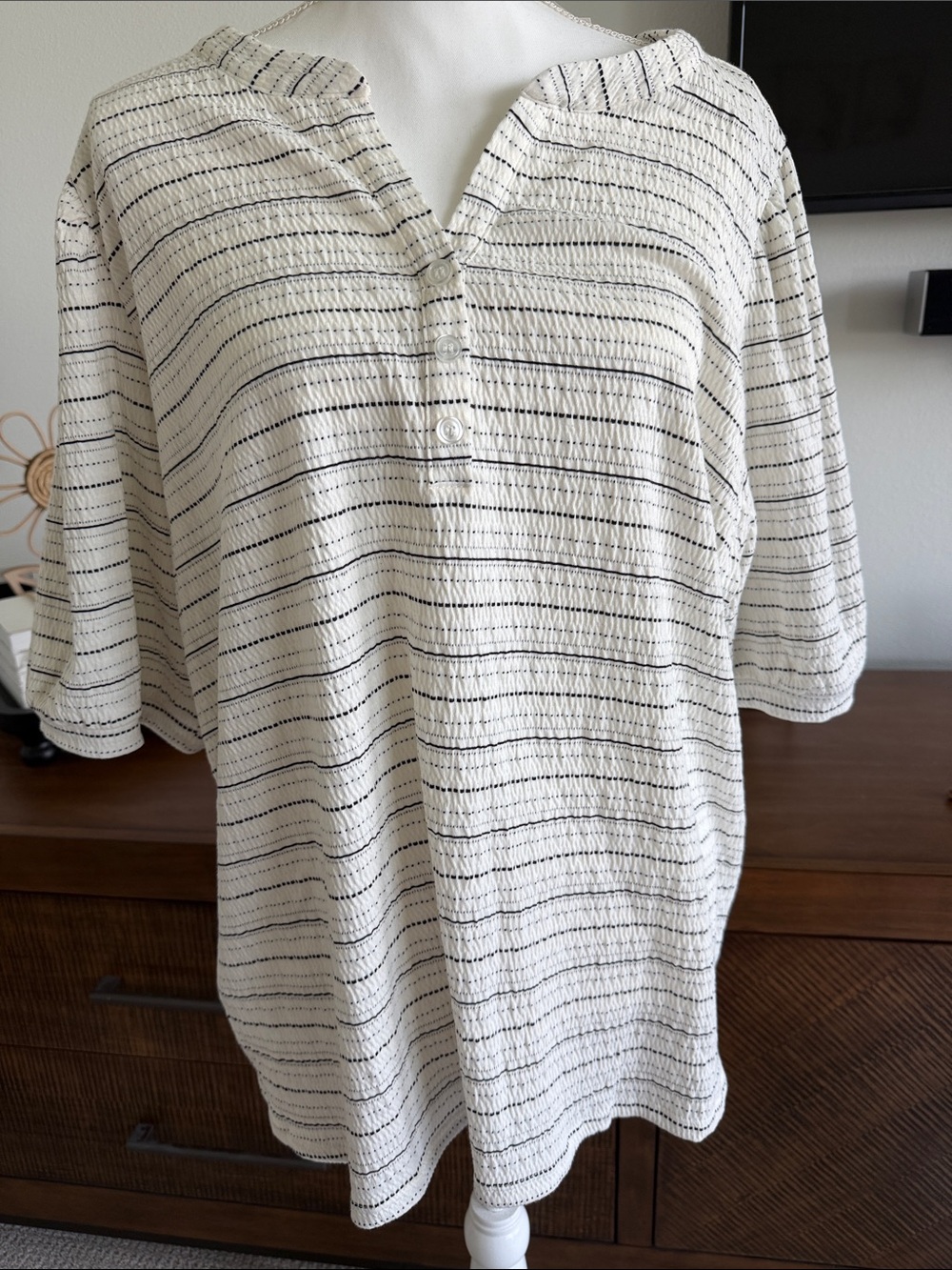 Cream Striped Henley Shirt